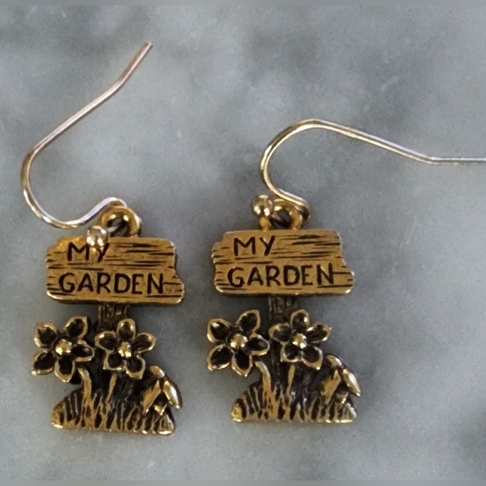 French Hook Gold Tone My‎ Garden Earrings